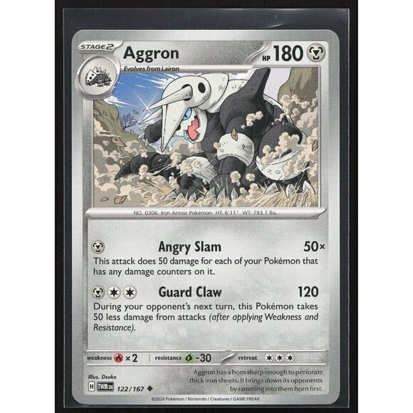 Pokemon TCG - Aggron - 122/167  - Twilight Masquerade - Near Mint or Better - Picture 1 of 2